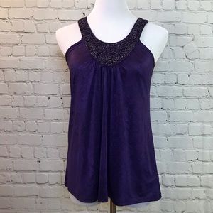 Dark Purple Tank Top with Beaded Chest